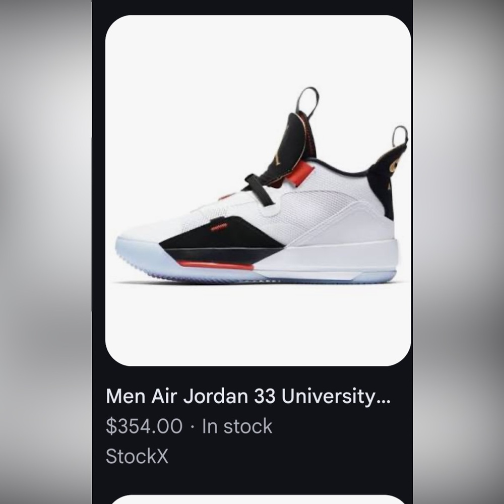 Jordan Men’s Retro Trainer in White, Black and Red with Gold Trim